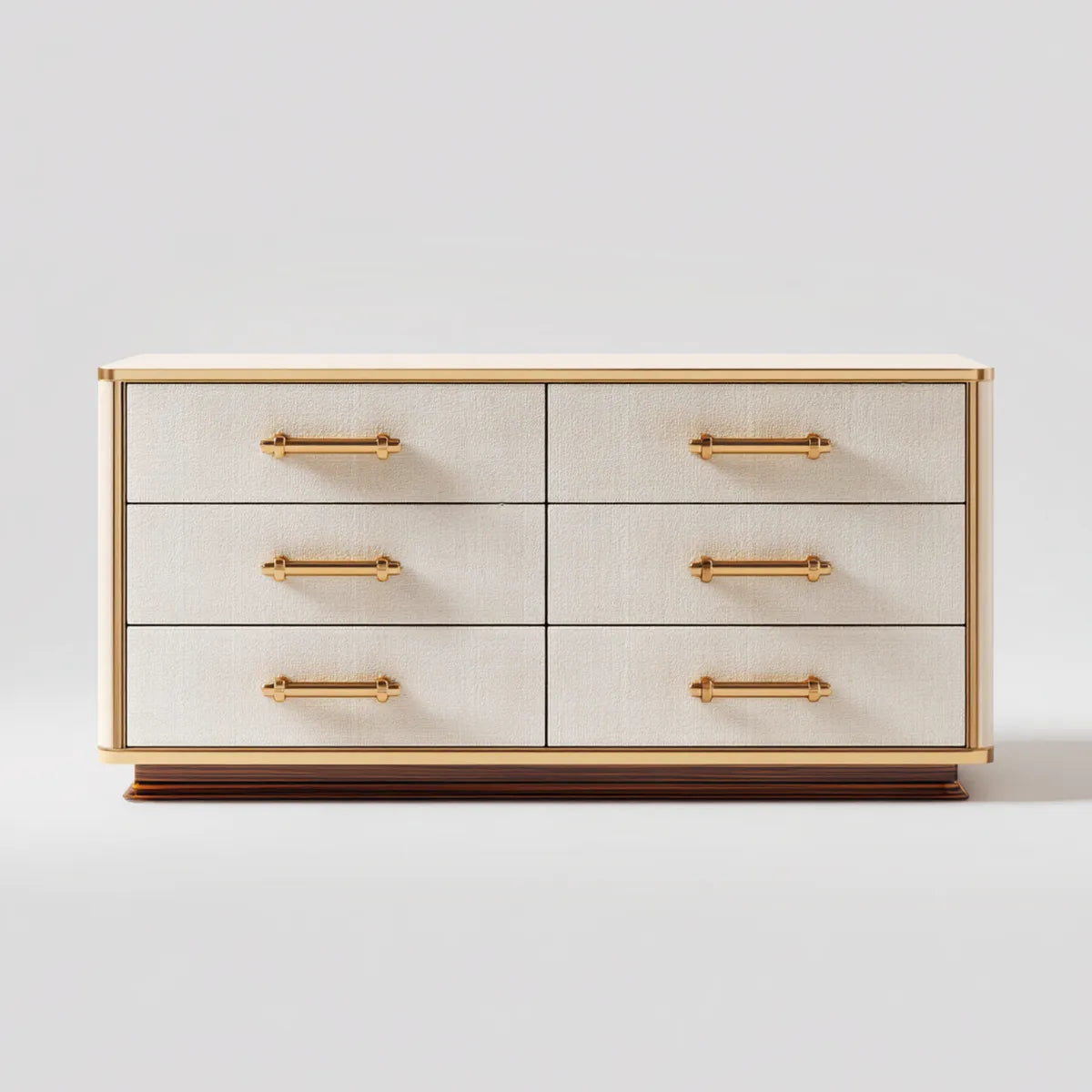 Komoda, 6 szuflady z kości słoniowej i złota 160 x 45 x 85 cm MDF pudełko z prostokątnym PU